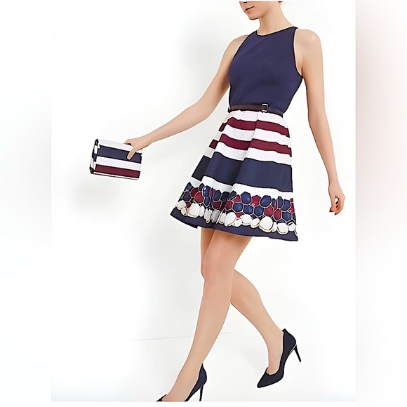 Ted Baker London Annalie Rowing Stripe Skater Dress Mini Dress | Navy | Size 2 - Picture 13 of 13